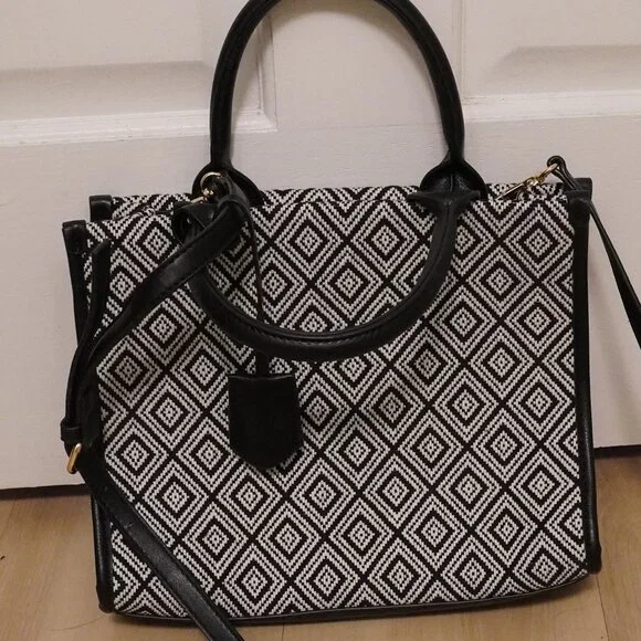 JUSTFAB Black White Geometric Satchel Crossbody Bag. Clean. - Picture 1 of 3